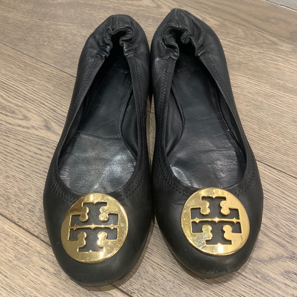 Tory Burch black ballet flats with gold hardware